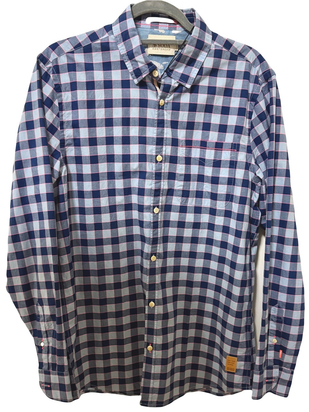 Scotch & Soda Navy and Light Blue Checked Button-Down Shirt